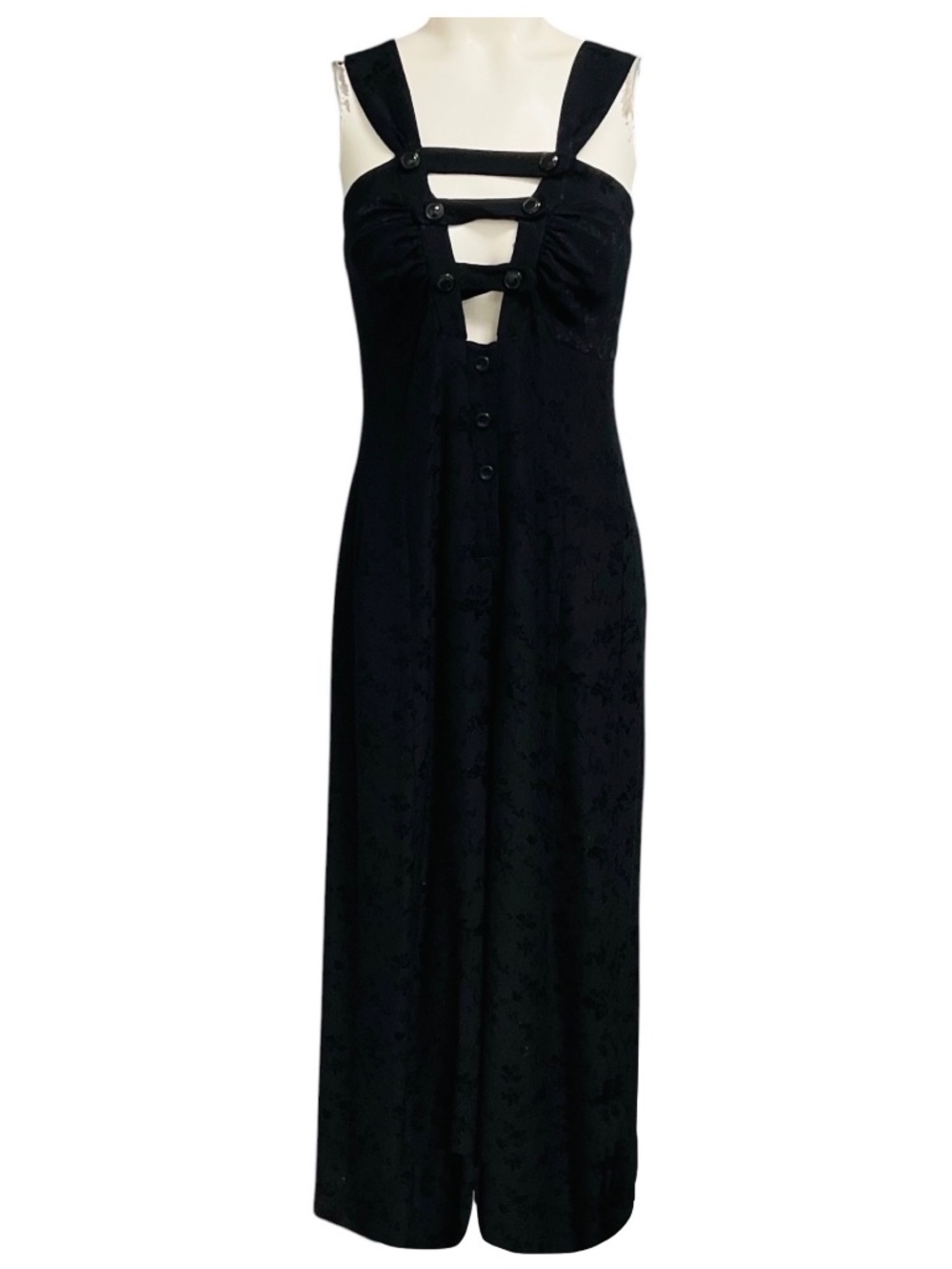 MAISON MAYLE BLACK FLORAL SILK JACQUARD SLEEVELESS CROPPED JUMPSUIT